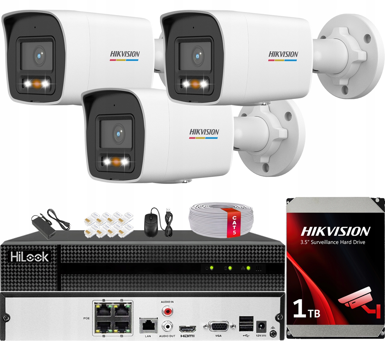 Monitorovací sada 3x Kamera DS-2CD1067G2H-LIU 6MPx ColorVu Hikvision 1TB