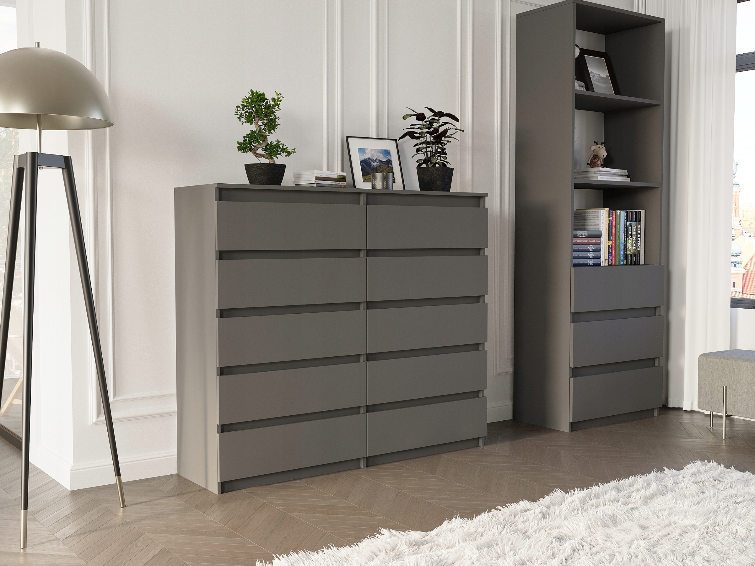 Nowoczesna KOMODA 140 SZAFKA 10 SZUFLAD R-140-S10 ANTRACYT