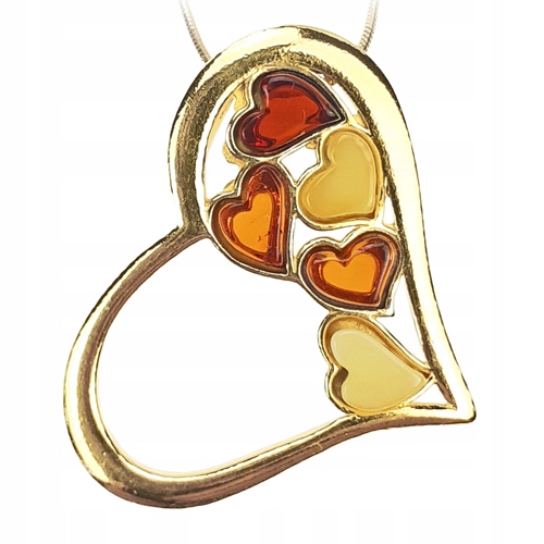 Zlatý Přívěsek srdce z Jantaru náhrdelník ze Stříbra řetízek Na Velikonoce