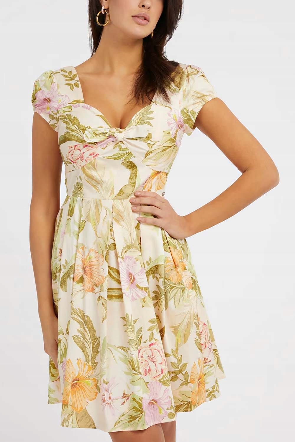 Guess Béžová Vzorovaná Šaty Se Zipem (M)