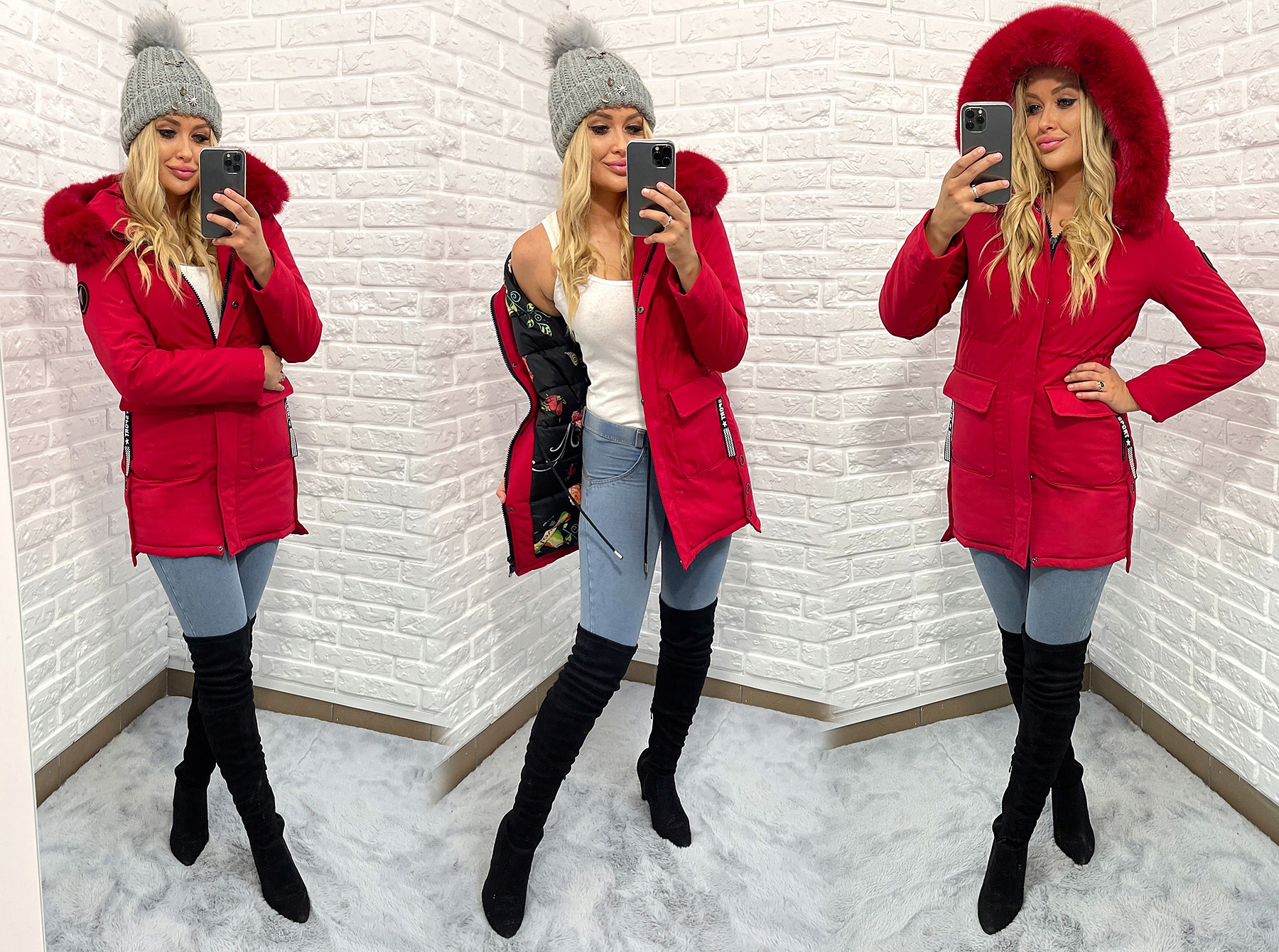 ZJAWISKOWA ZIMOWA PARKA KURTKA CIEPŁA KAPTUR XXL Zapięcie zamek