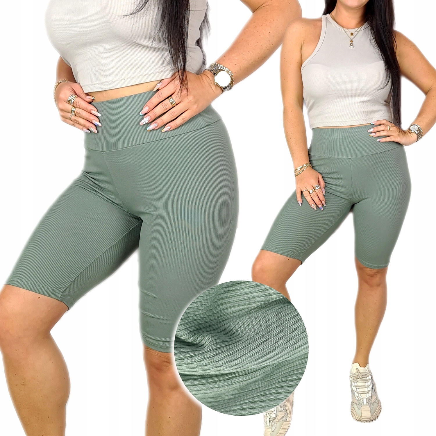 

Kolarki Wysoki Stan Legginsy Bambusowe Prążek L/XL