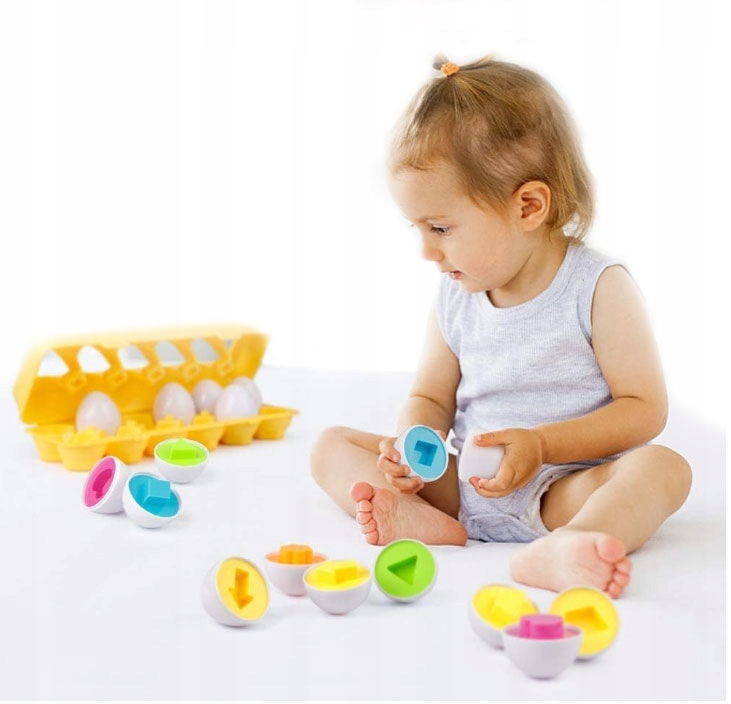 KOLOROWA UKŁADANKA SORTER MONTESSORI JAJKA DOPASUJ WZORY KOLORY KSZTAŁTY Płeć chłopcy dziewczynki