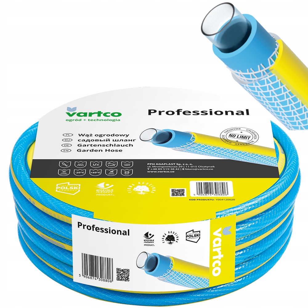 WĄŻ OGRODOWY PROFESSIONAL 4-WARSTW. 1'' 30M VARTCO