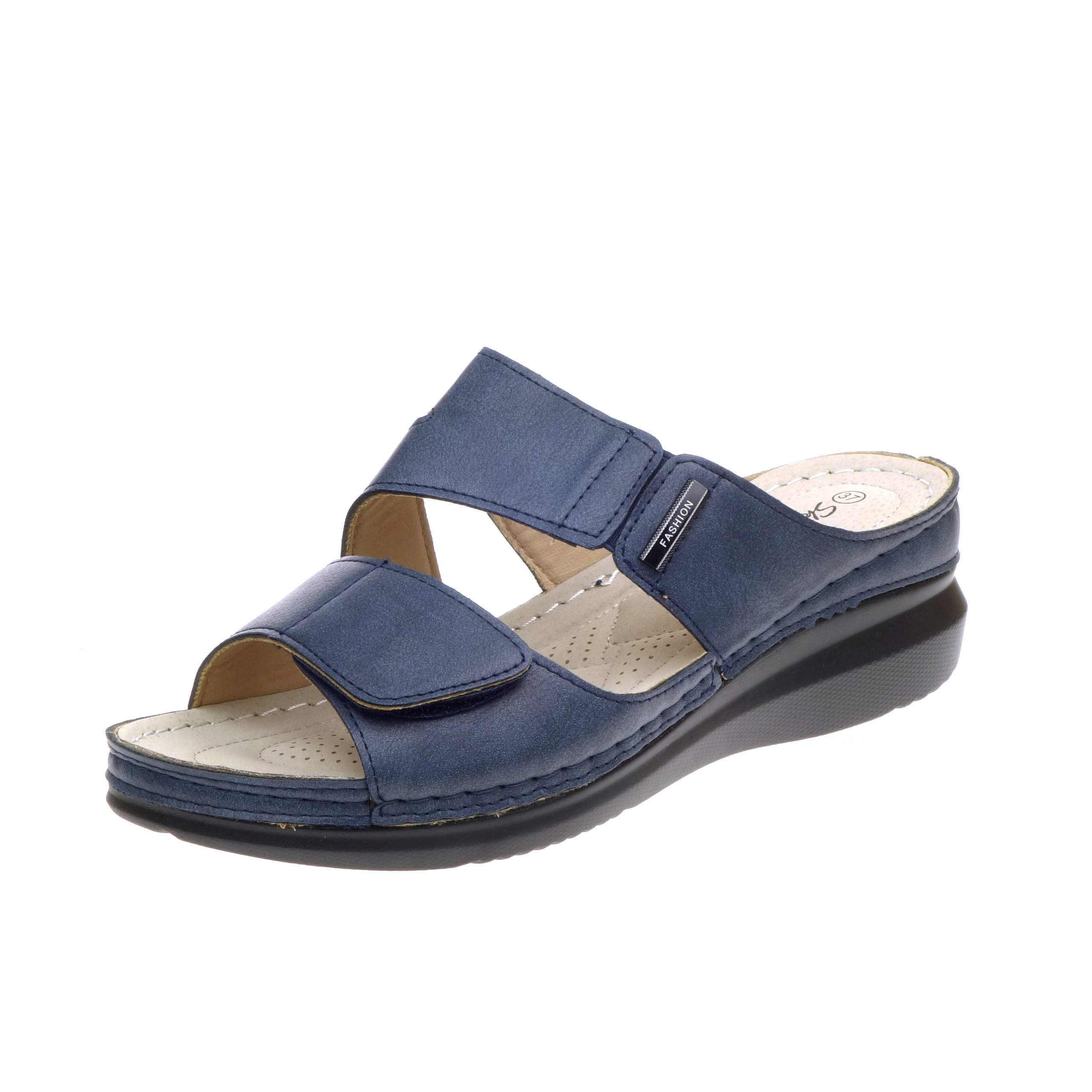 Klapki Damskie Skotnicki wkł. Skóra Koturn Rzep 38