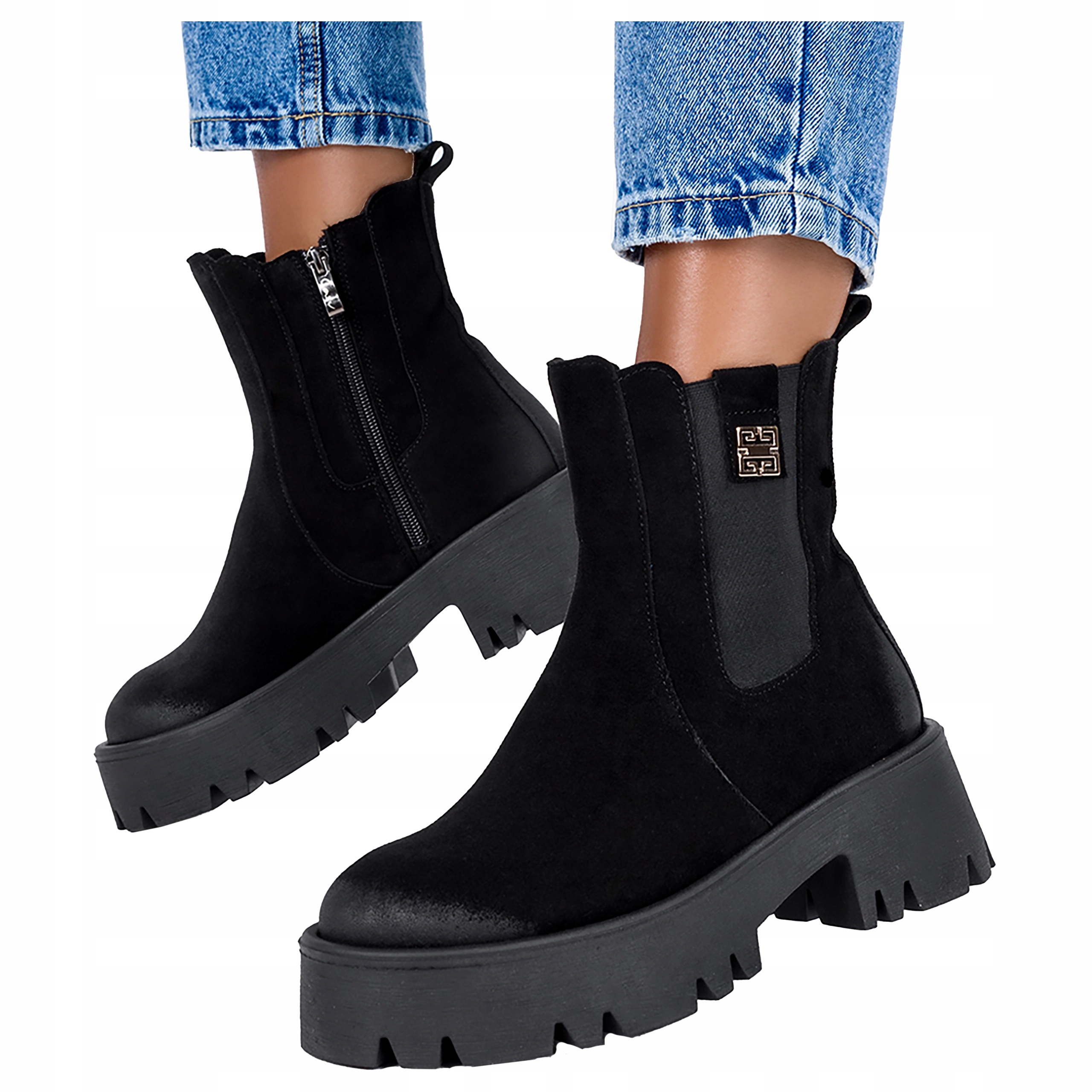 Černé Kotníkové Boty dámské boty na platformě s gumou, Polský Výrobek, velikost 39