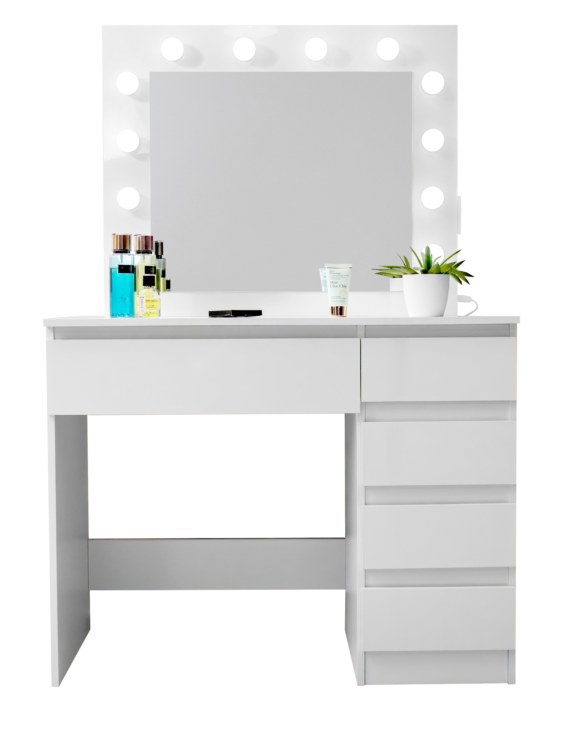 Aga Toaletný stolík so zrkadlom, osvetlením a el.zástrčkou Lesklý biely