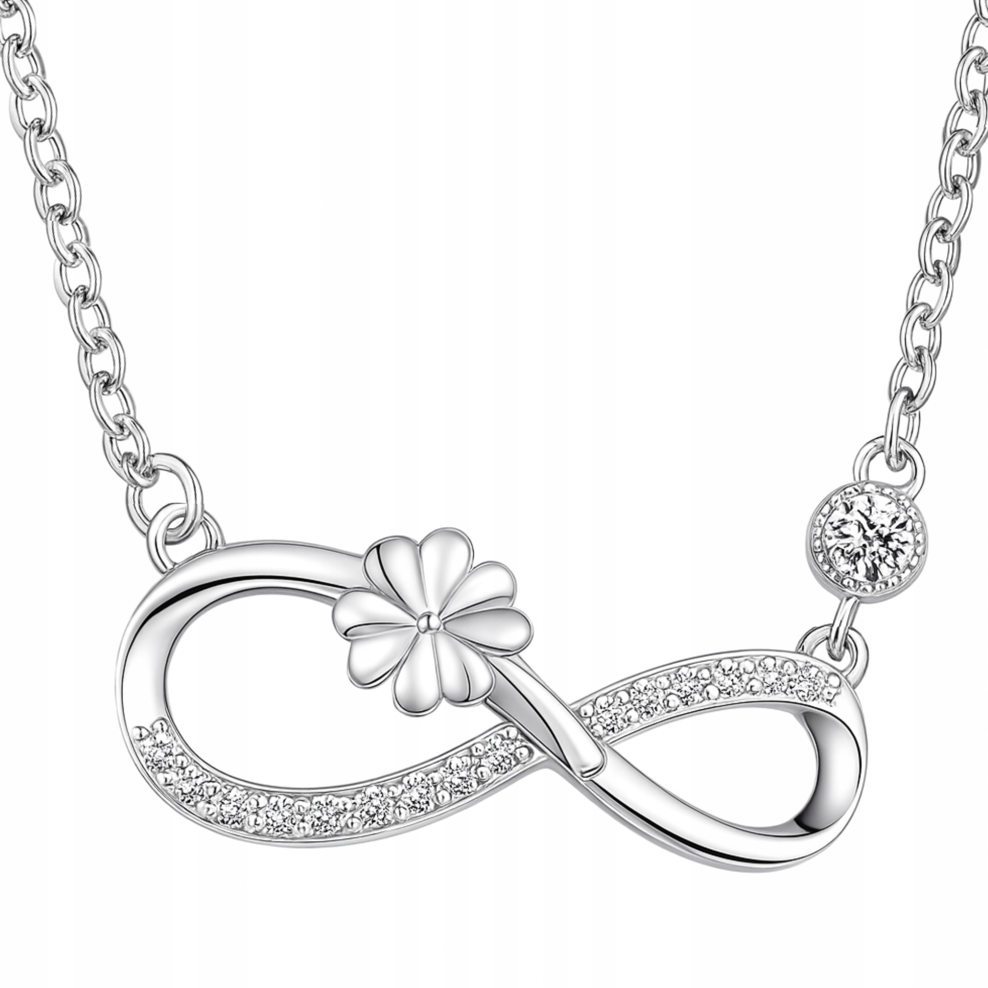 Stříbrný náhrdelník Nekonečno Čtyřlístek Zirkony Jetel Stříbro 925