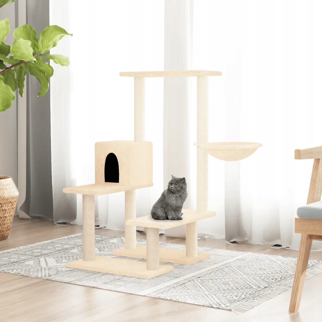 Levně Petrashop Škrabadlo pro kočky se sisalovými sloupky krémové 94,5 cm Krémov