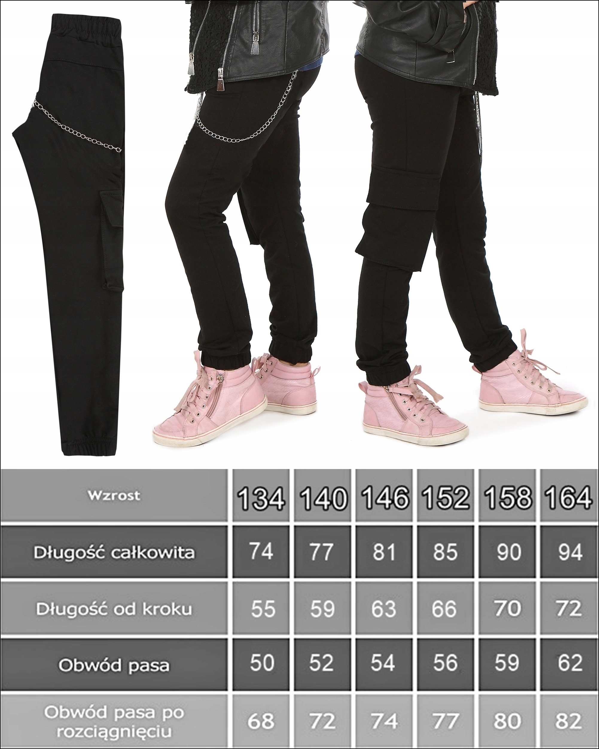 Spodnie dziewczęce BOJÓWKI ŁAŃCUCHY r.158 Prod.PL Płeć dziewczynki