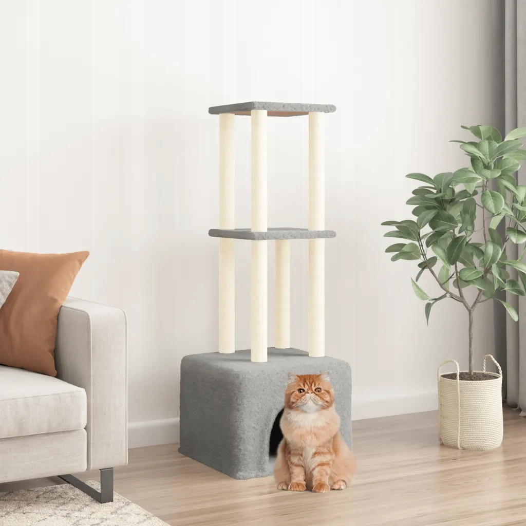 Levně Škrabadlo pro kočky sisalovými sloupky světle šedé 133,5 cm