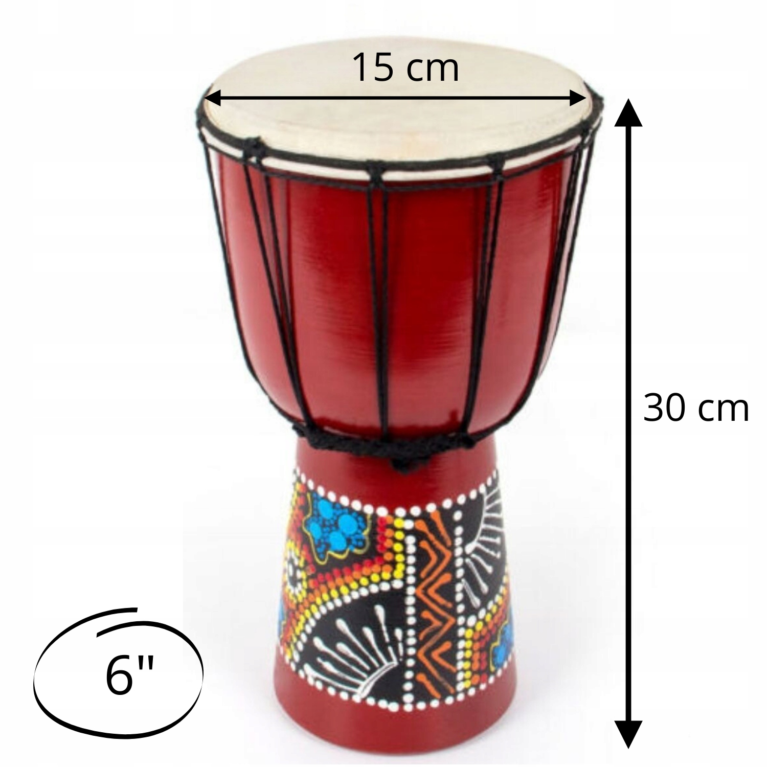 Djembe bębenek afrykański 30 cm 6” malowany drewniany handmade bęben kazoo Stan opakowania oryginalne