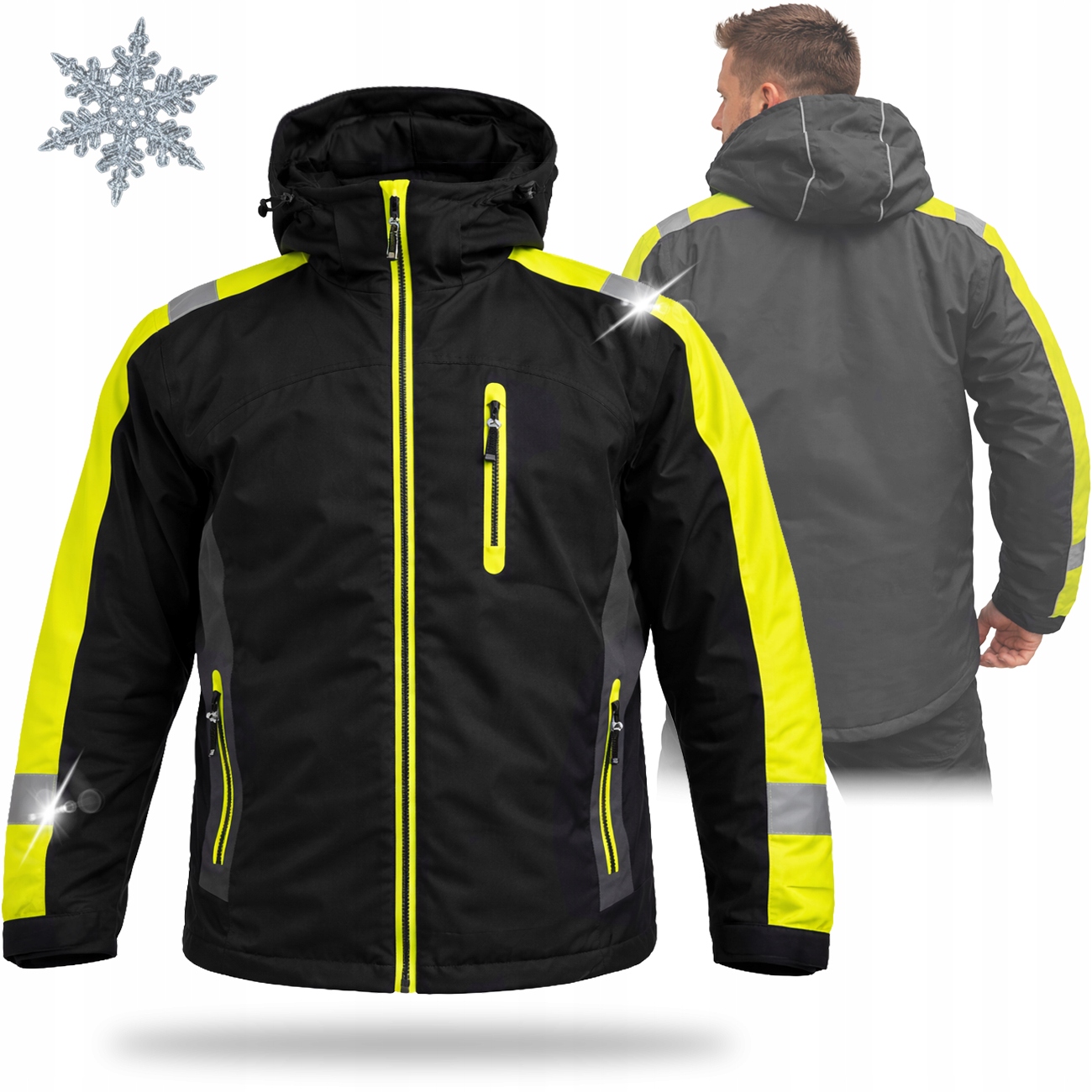 Kurtka Robocza Męska Zimowa Ocieplana Z Kapturem Wodoodporna Oxford Odblask