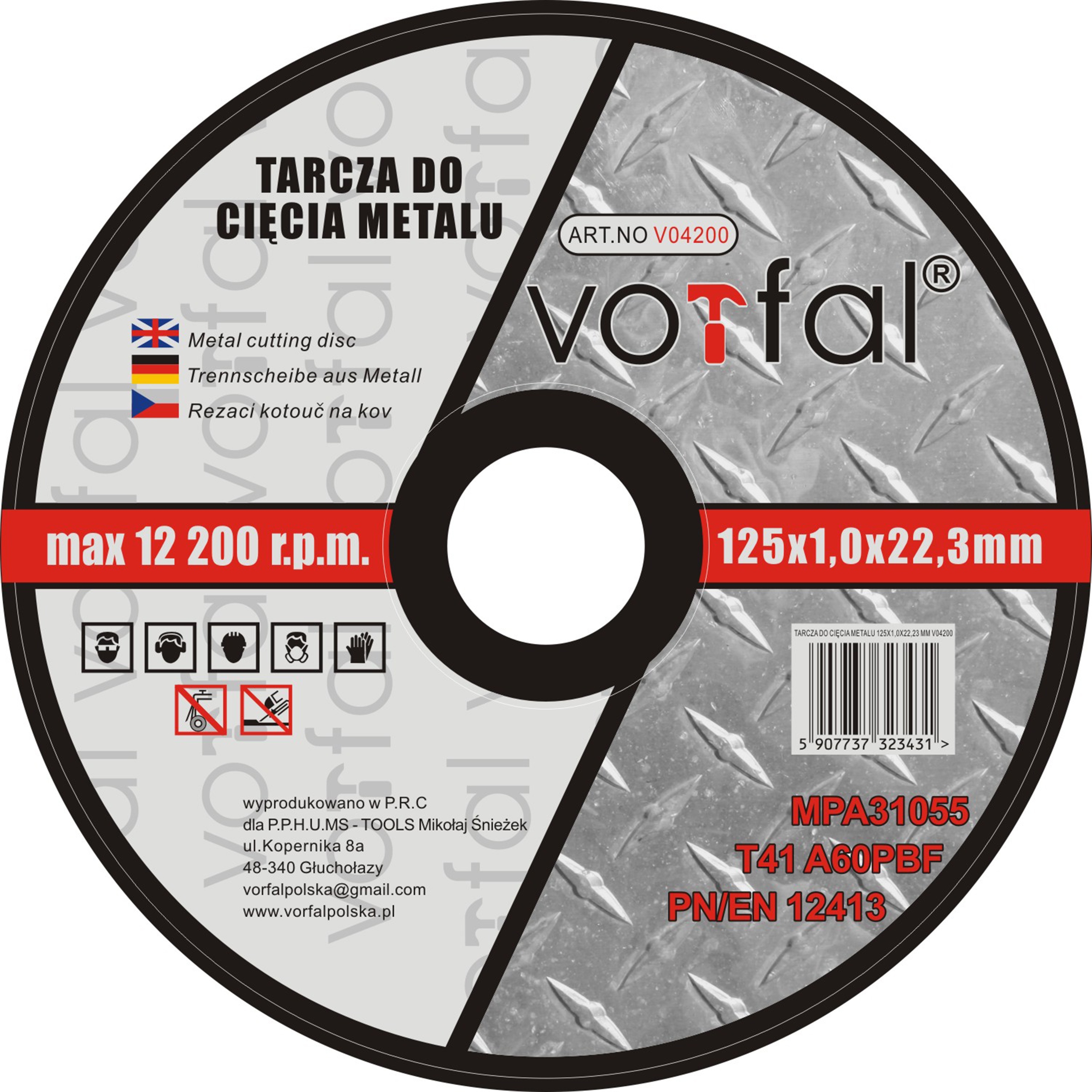 TARCZA TARCZE DO CIĘCIA METALU 125 X 1.0 STALI 10 Marka Vorfal