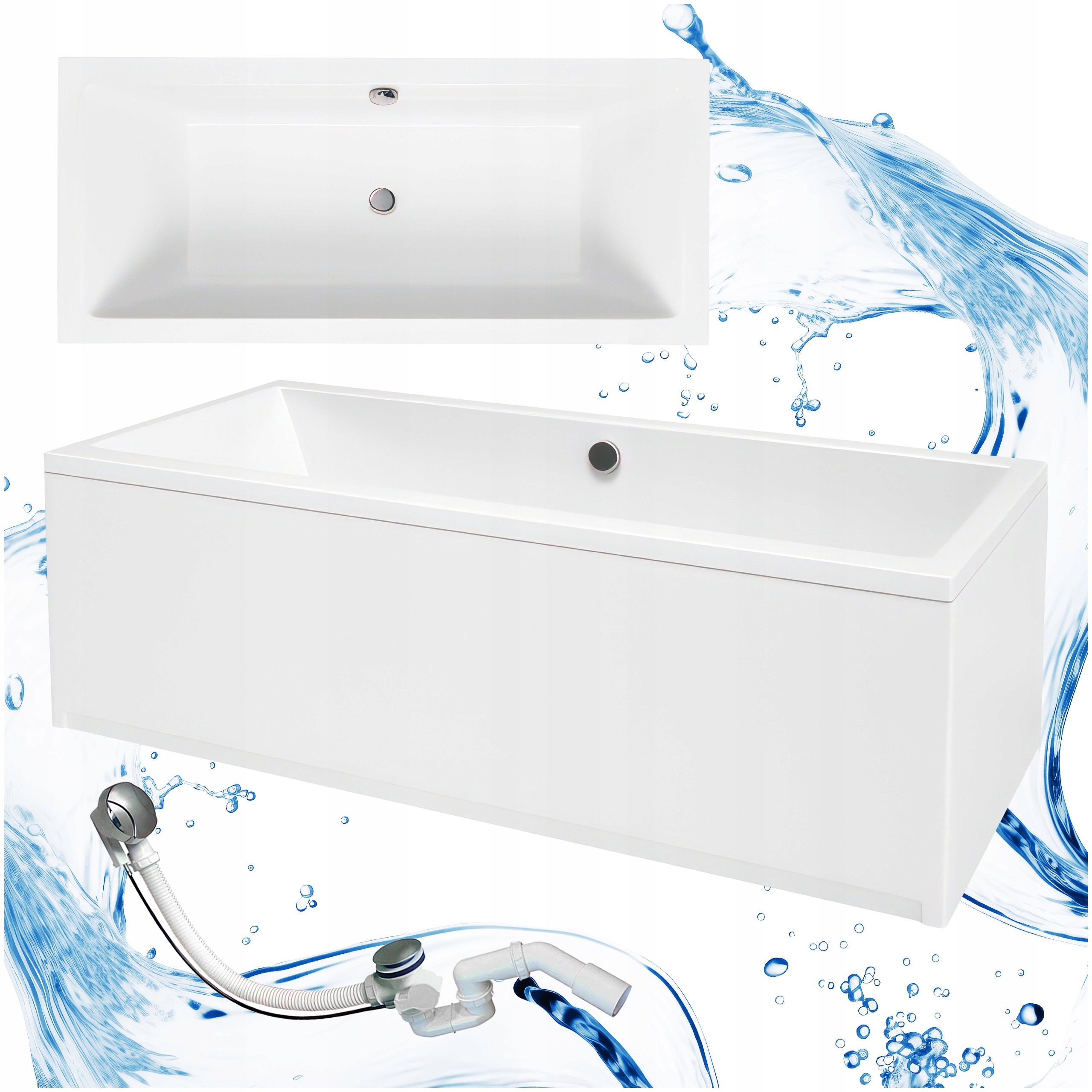 Obdélníková Vana S Akrylovým Sifonem Bílá Univerzální Quatro Duo 160X75