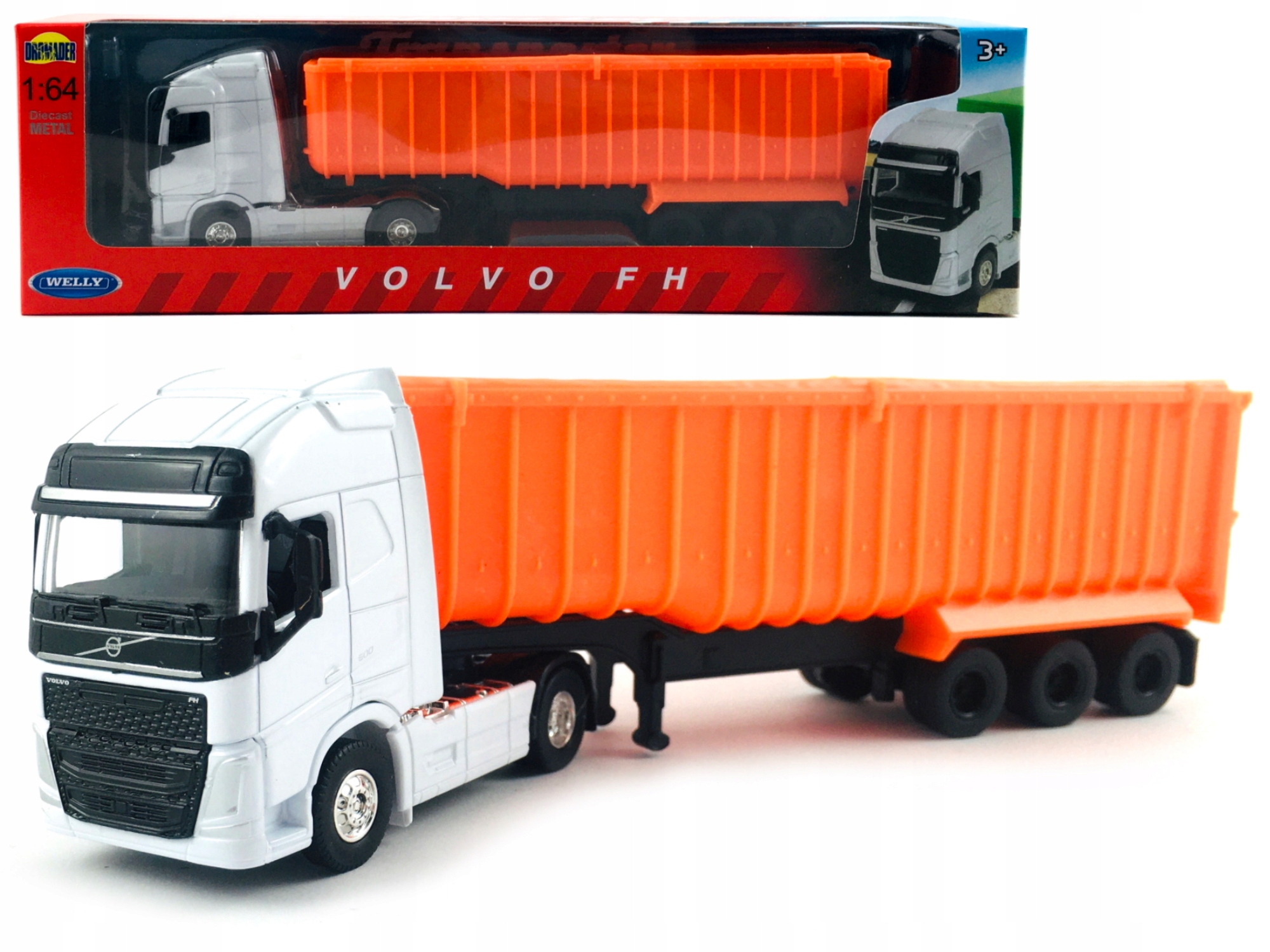 TIR VOLVO FH NACZEPA WYWROTKA KIPER MODEL METAL WELLY 1:64