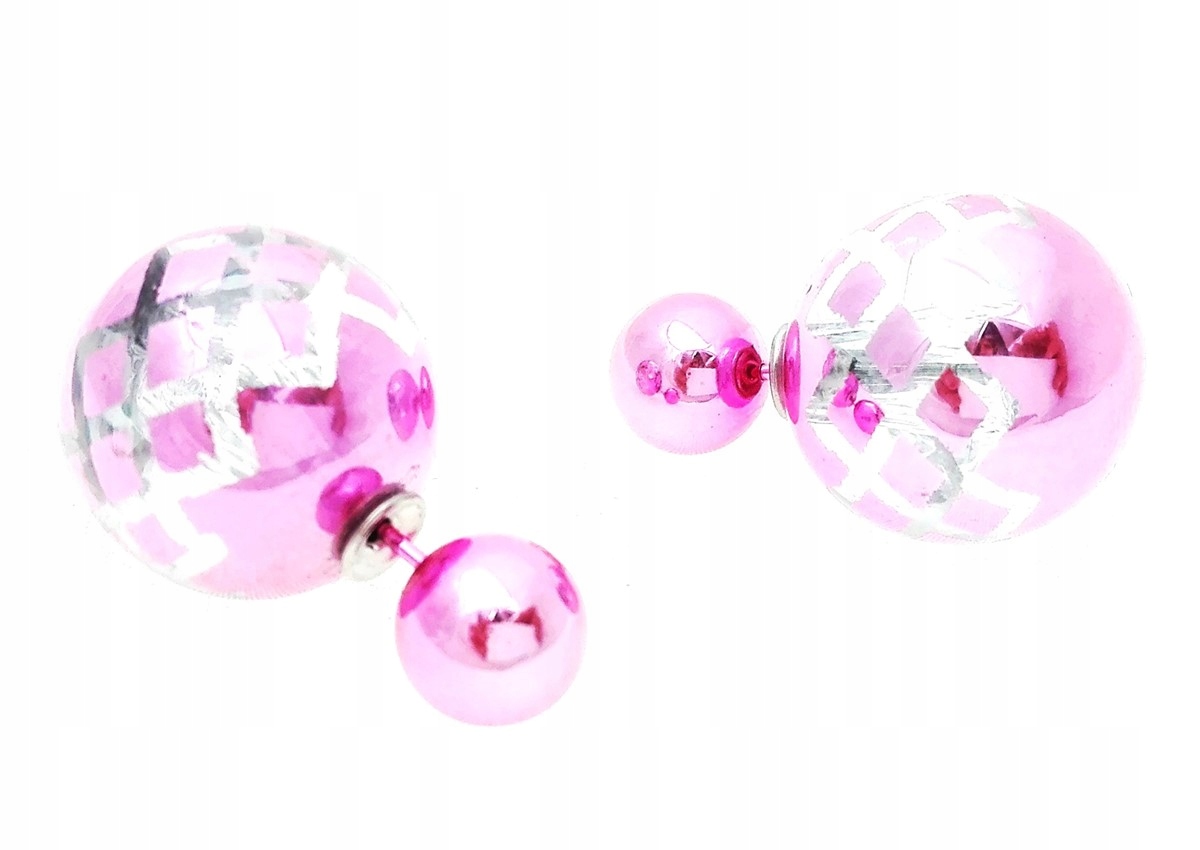 

Kolczyki kule tribal metaliczne w kratkę Jasny róż