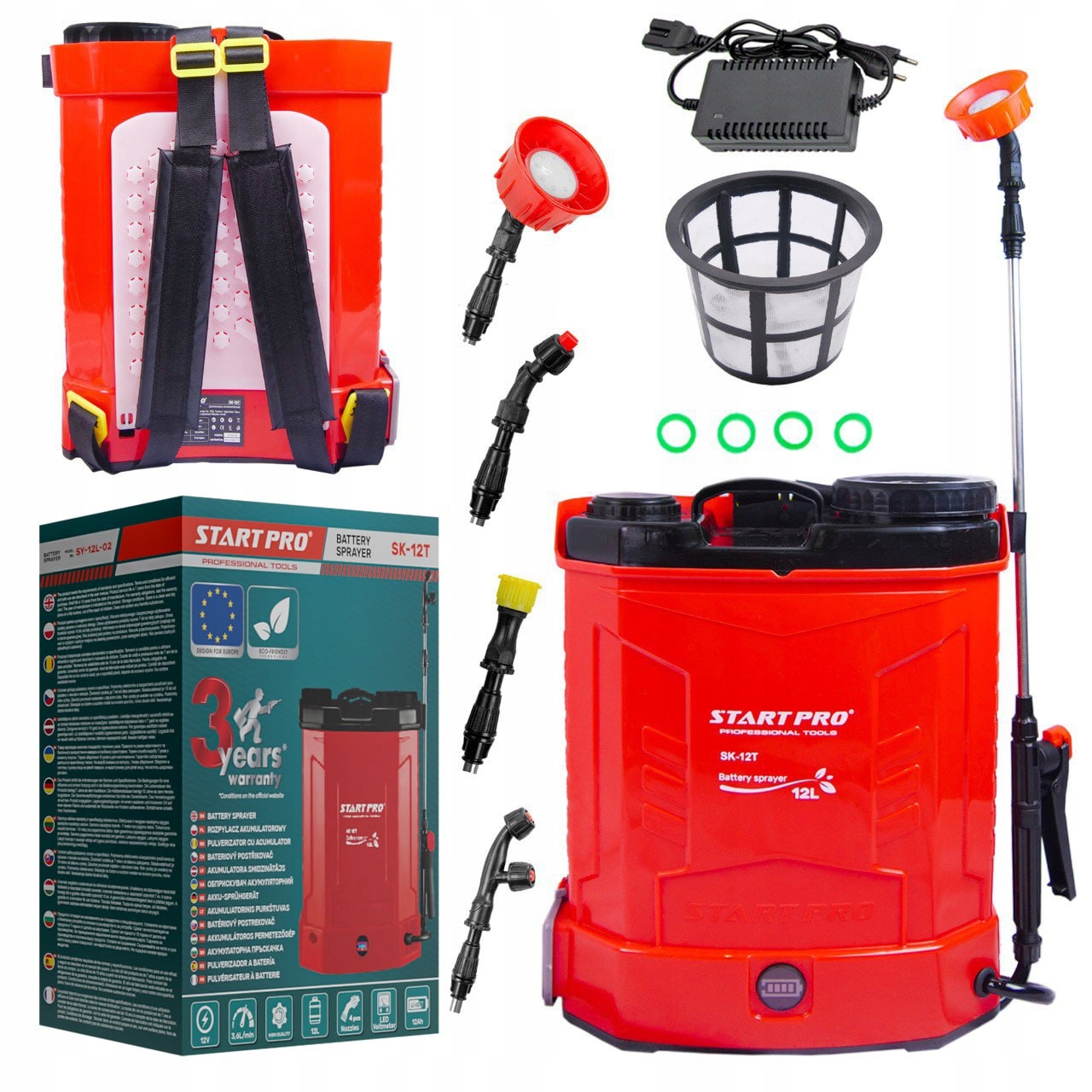 Opryskiwacz Akumulatorowy Litowo Jonowy Elektryczny 12L Plecakowy 4 Dysze