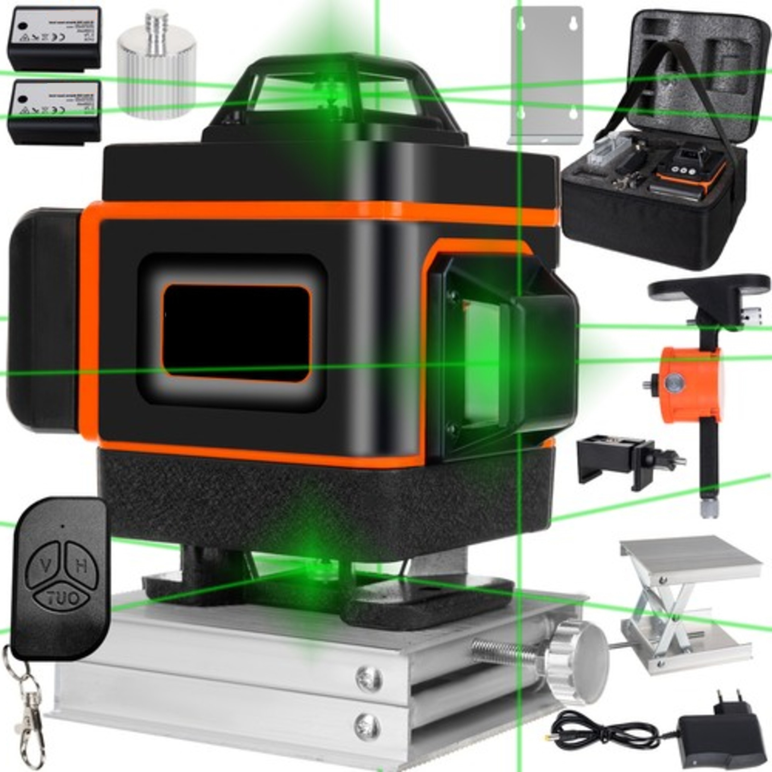 Laserová vodováha Křížová Stavební 16 linií 360 stupňů 4D Zelená