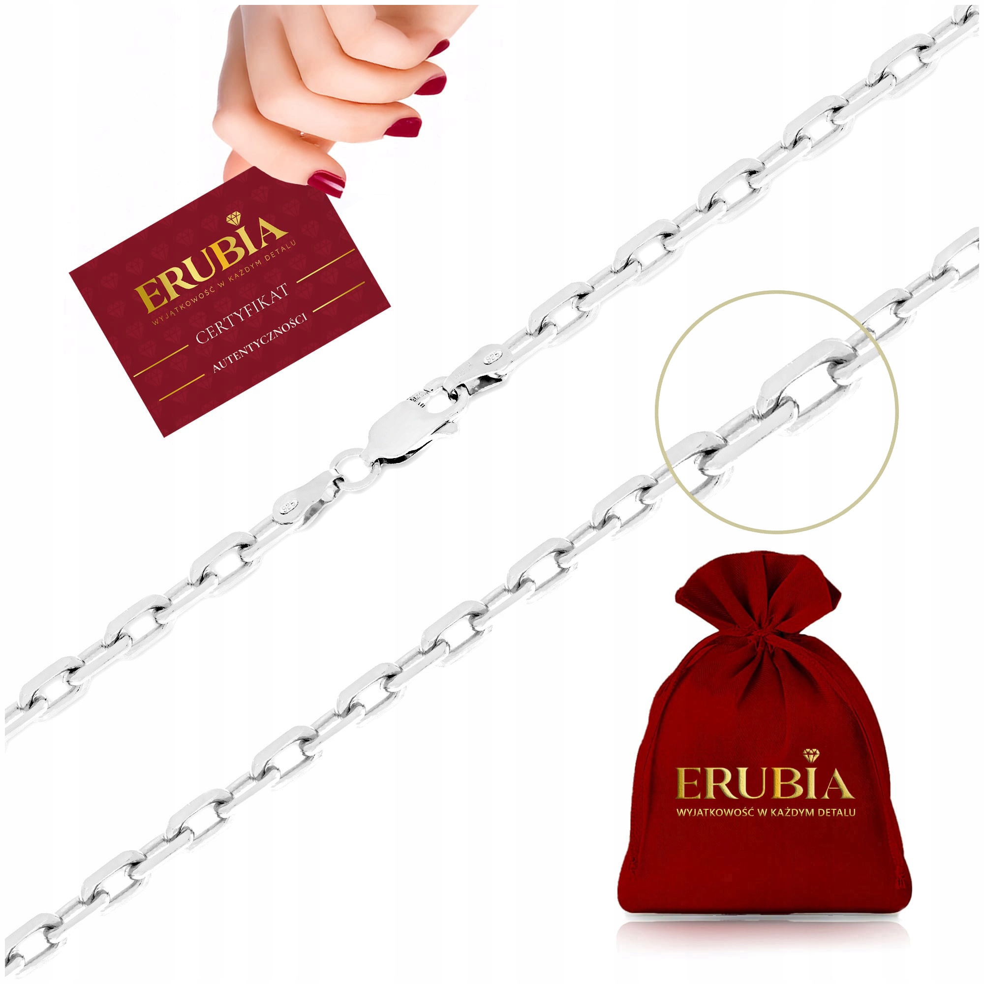 Silný Stříbrný Řetízek, Ankrová Vazba 60 cm/3,5 mm Diamantová, Široká