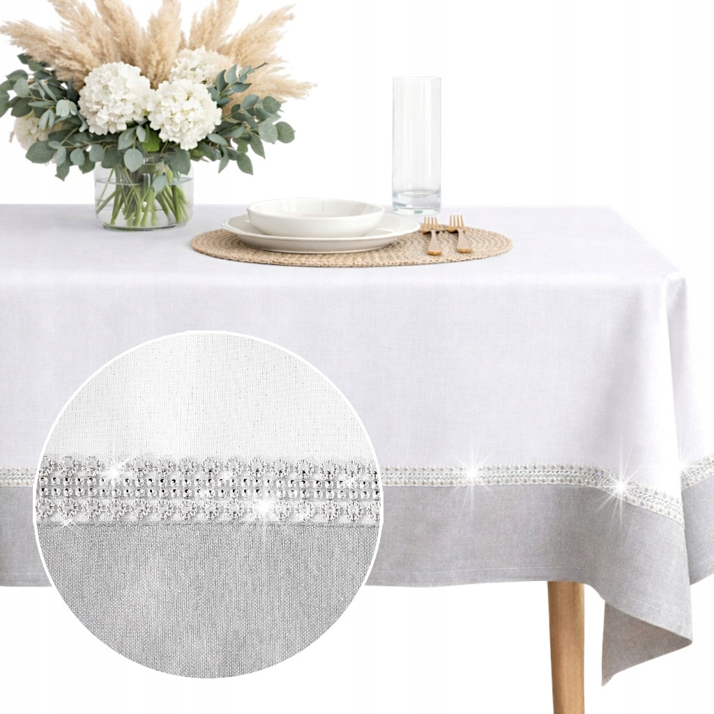 Ubrus Bílý stříbrný šedý Glamour Elegantní silný 150x300 Stříbrné Zirkony