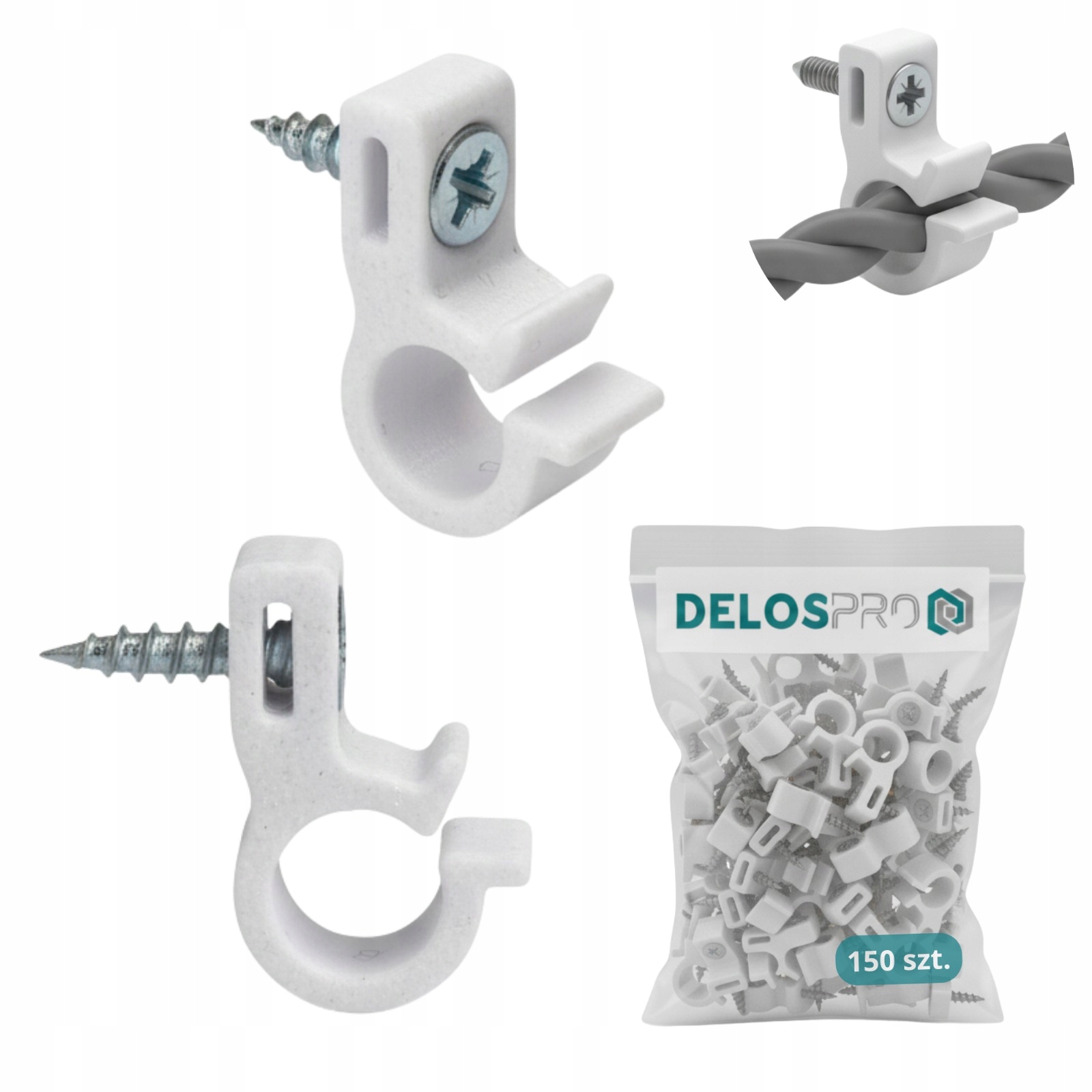 Univerzální šroubovací háčky na girlandy a dekorační světýlka, bílé, 150 ks