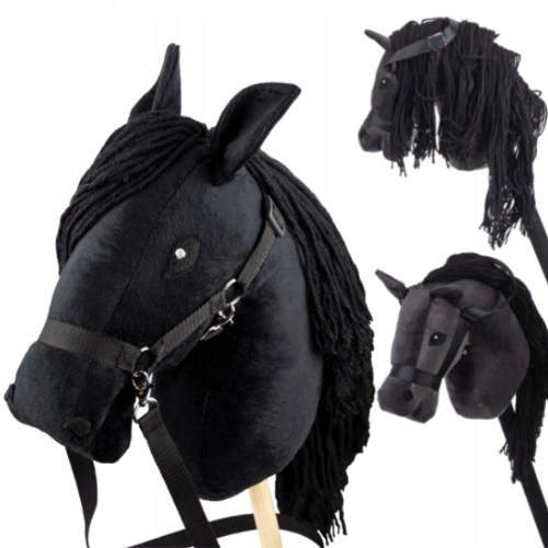 HOBBY HORSE GŁOWA KONIA NA KIJU PLUSZOWY KONIK CZARNY ODGŁOSY KONIA