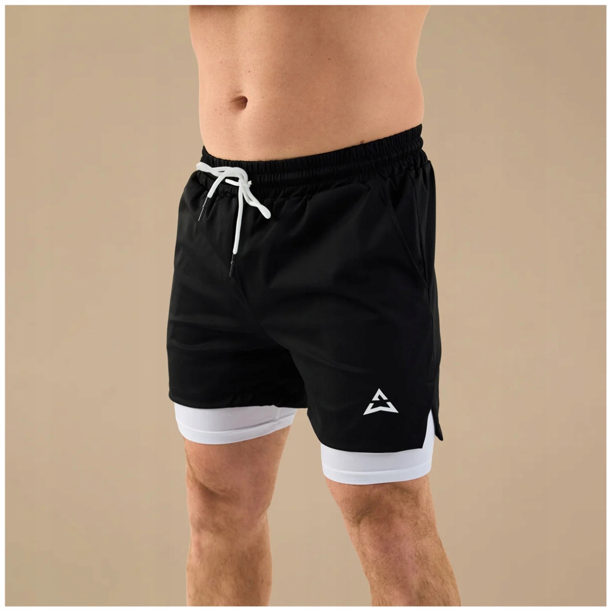 Allwear Spodenki 2w1 Black-white XL Treningowe Na Siłownię Szybkoschnące