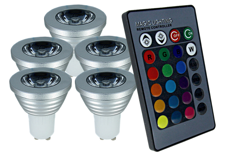 Sada 5KS Led Žárovek GU10 3W Ovládaná Dálkovým Ovladačem