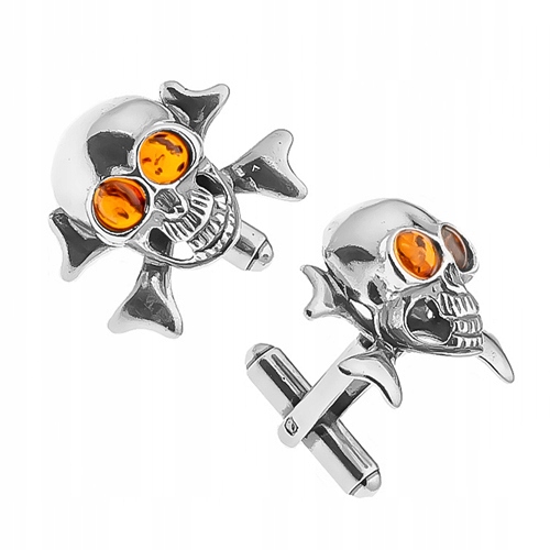Stříbrné Lebky spony na košili a manžety obleku Stříbro 925 s Jantarem