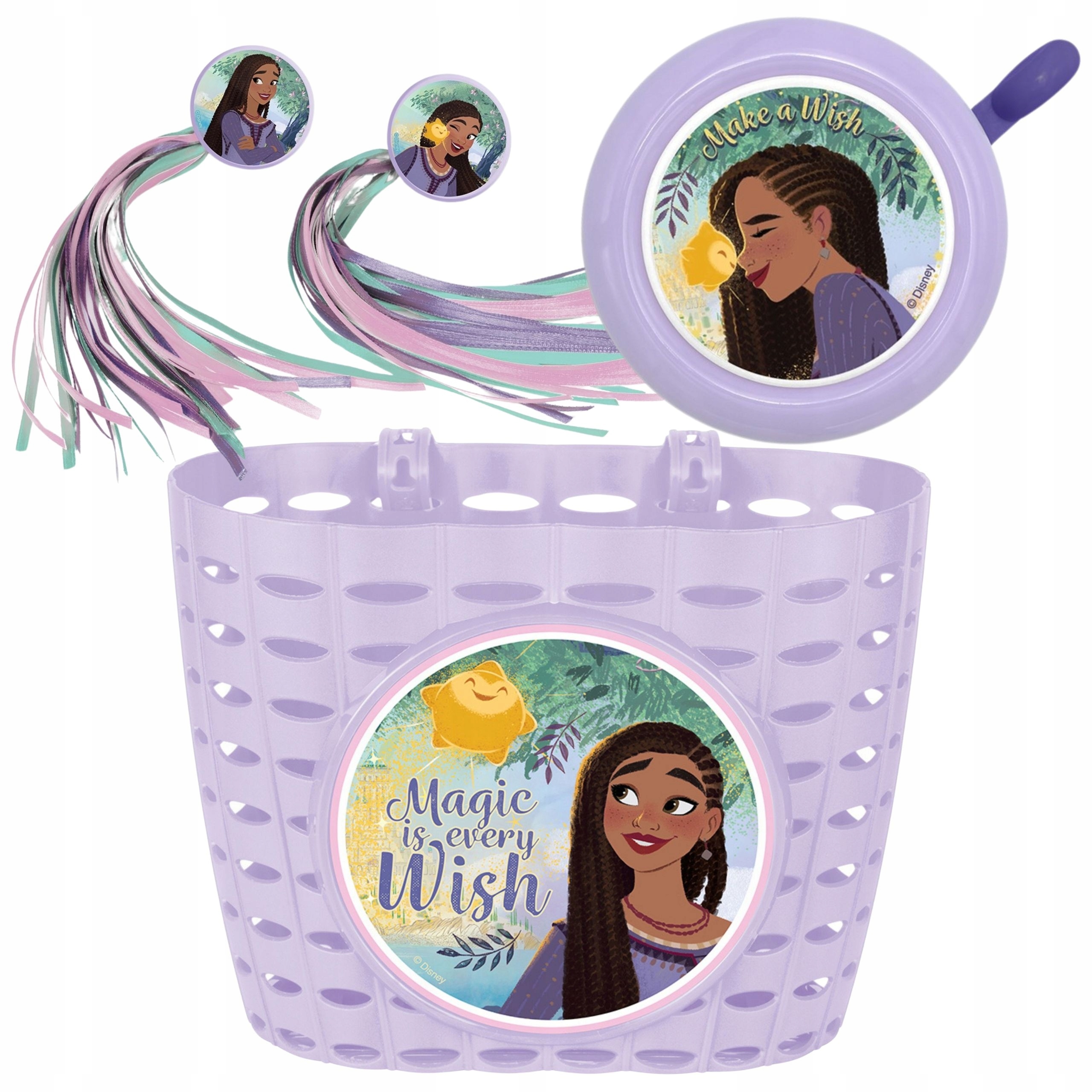 ZESTAW WISH KOSZYK WSTĄŻKI DZWONEK DLA DZIECI NA ROWER, HULAJNOGĘ