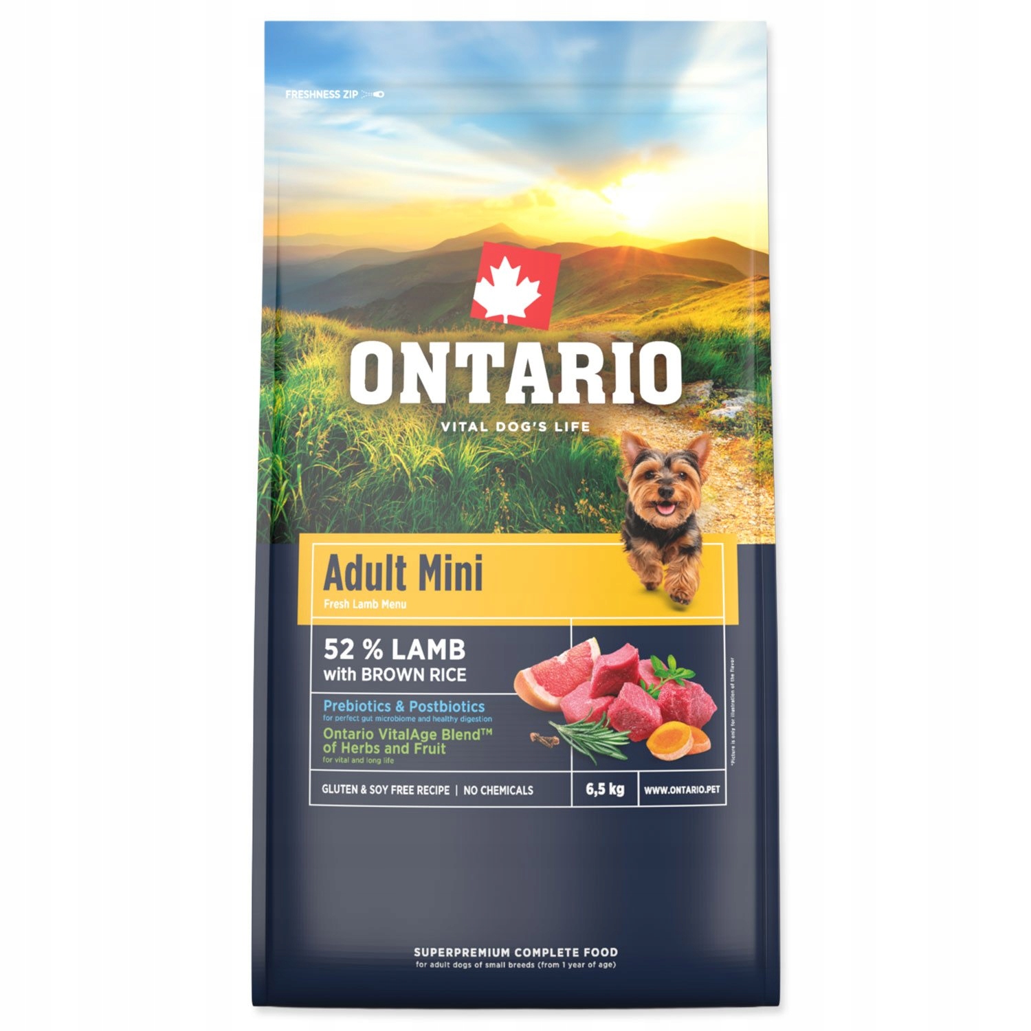 Levně Krmivo Ontario Adult Mini Lamb & Brown Rice 6,5kg