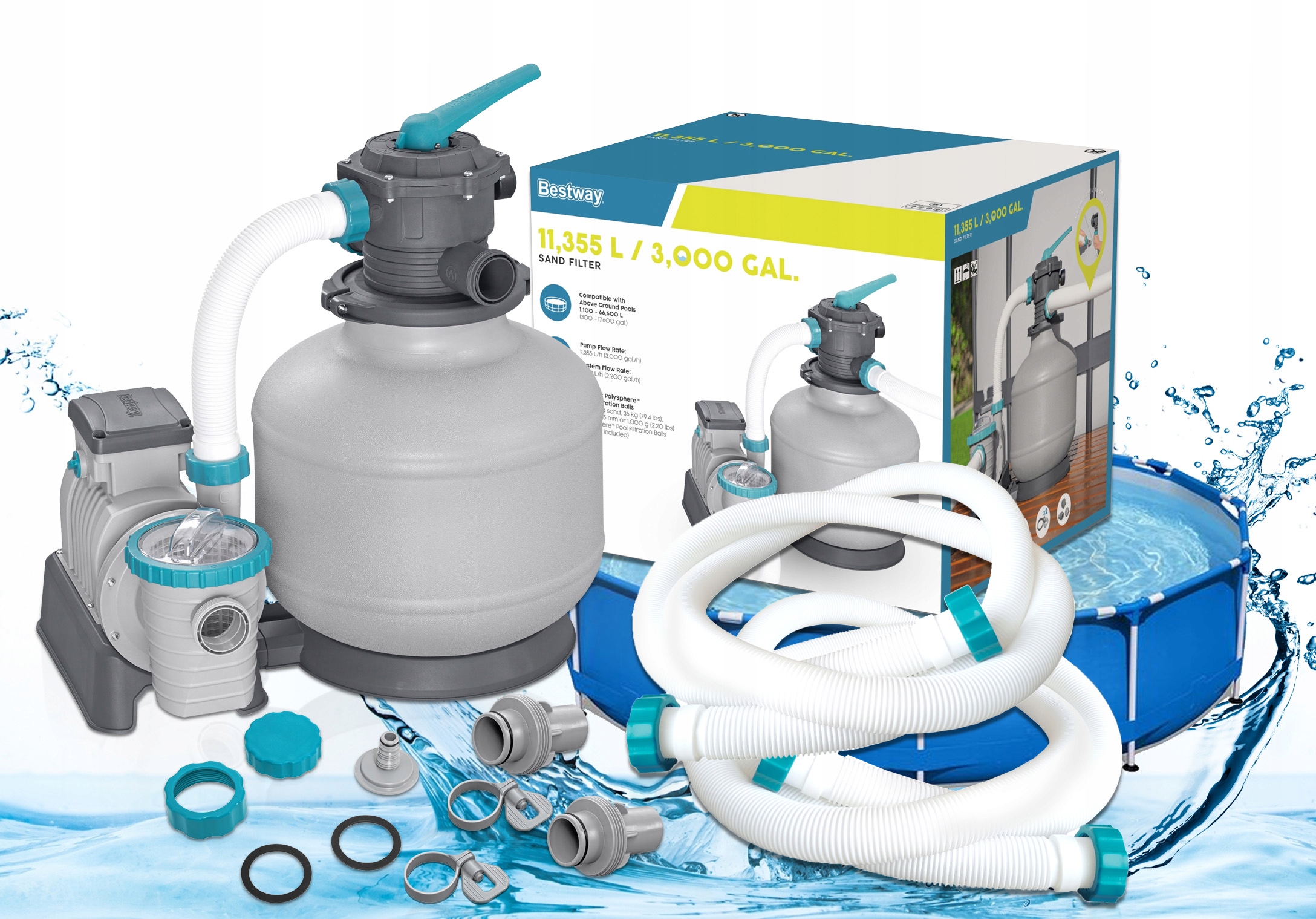 Duża Pompa Piaskowa Filtrująca Basen Filtr Piaskowy Bestway 11355 L/h 58486