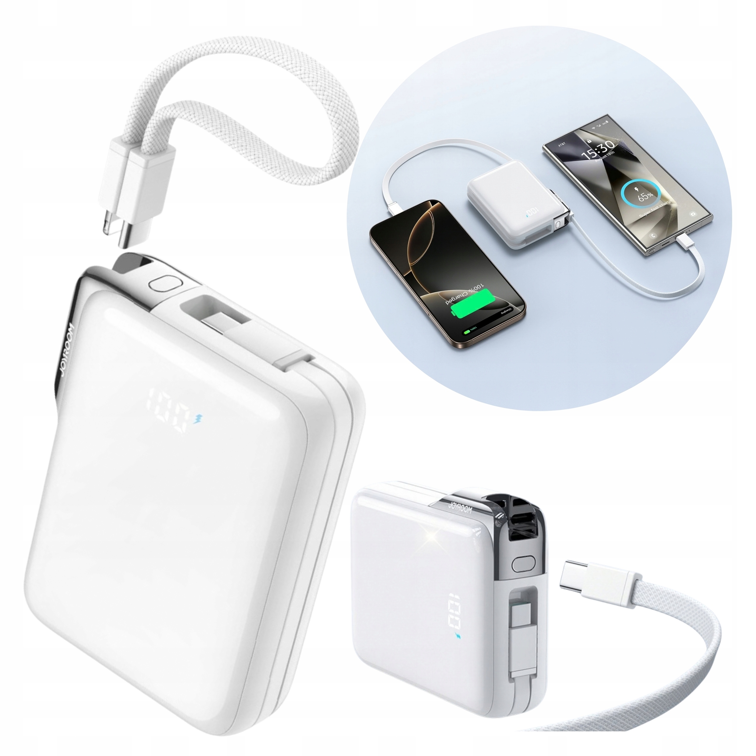 Powerbanka 10000 mAh Powerbanka Rychlé Nabíjení 30 W Vestavěný Usb-c Kabel