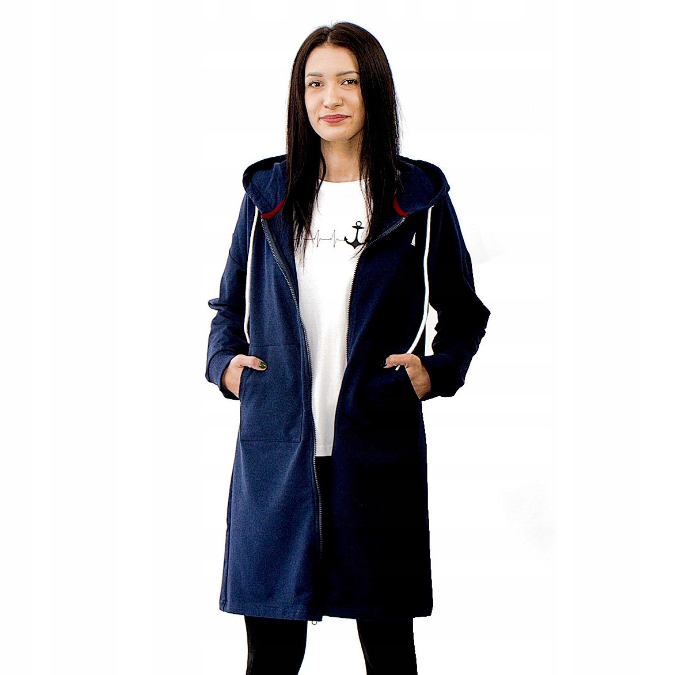 Dlouhá rozepínací mikina dámská s kapucí tunika L