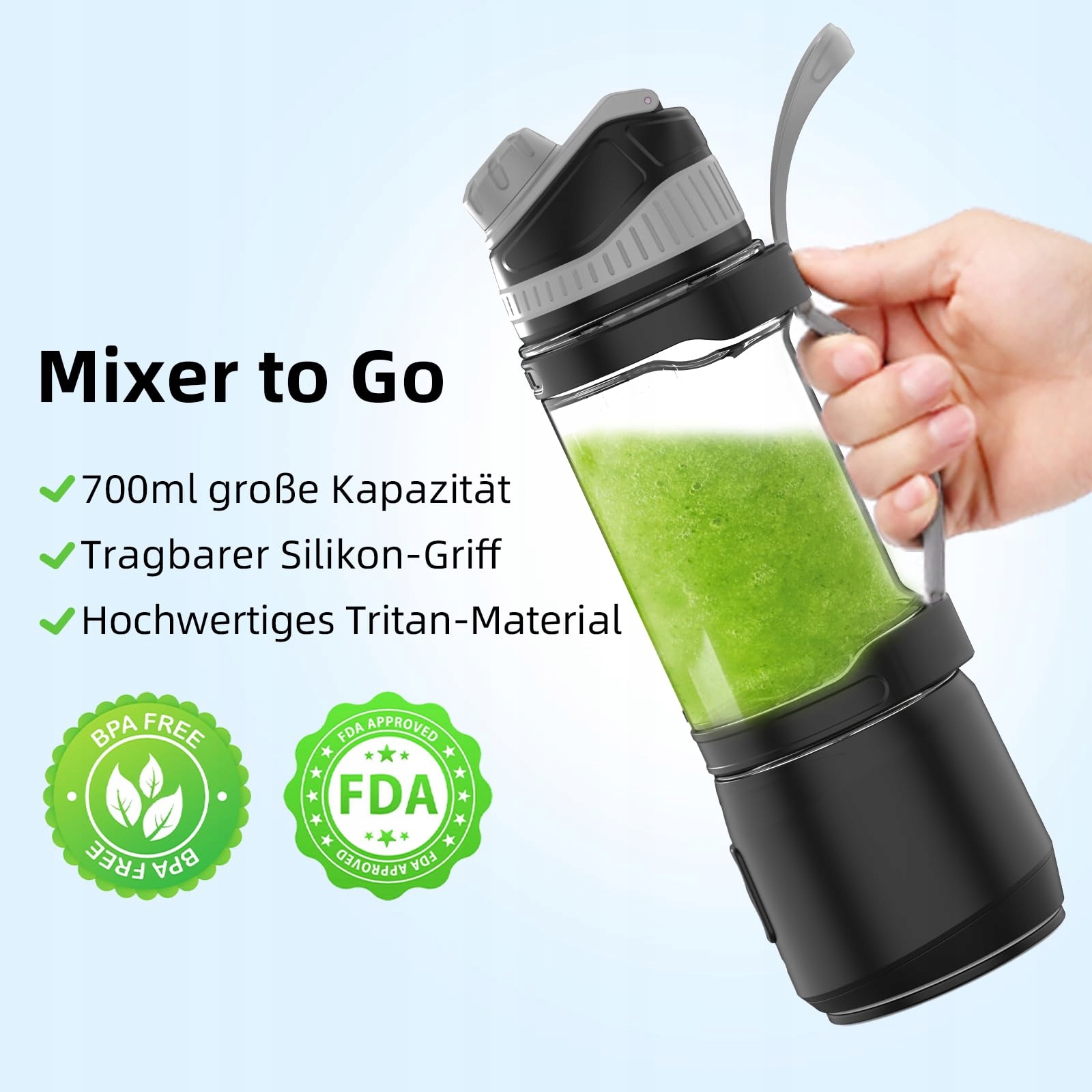 DENOKIN Przenośny Blender 700ml Smoothie Maker 6 Ostrzy BPA Free — miniatura 6