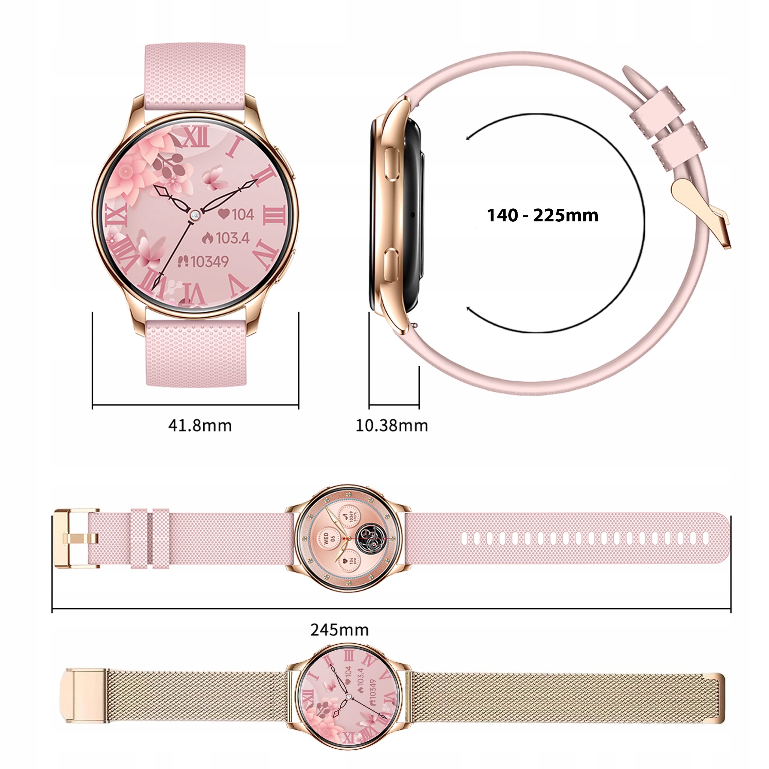 SMARTWATCH DAMSKI AMOLED ROZMOWY SPORT PULS POMIARY PL SMART WATCH ZŁOTY Styl klasyczny