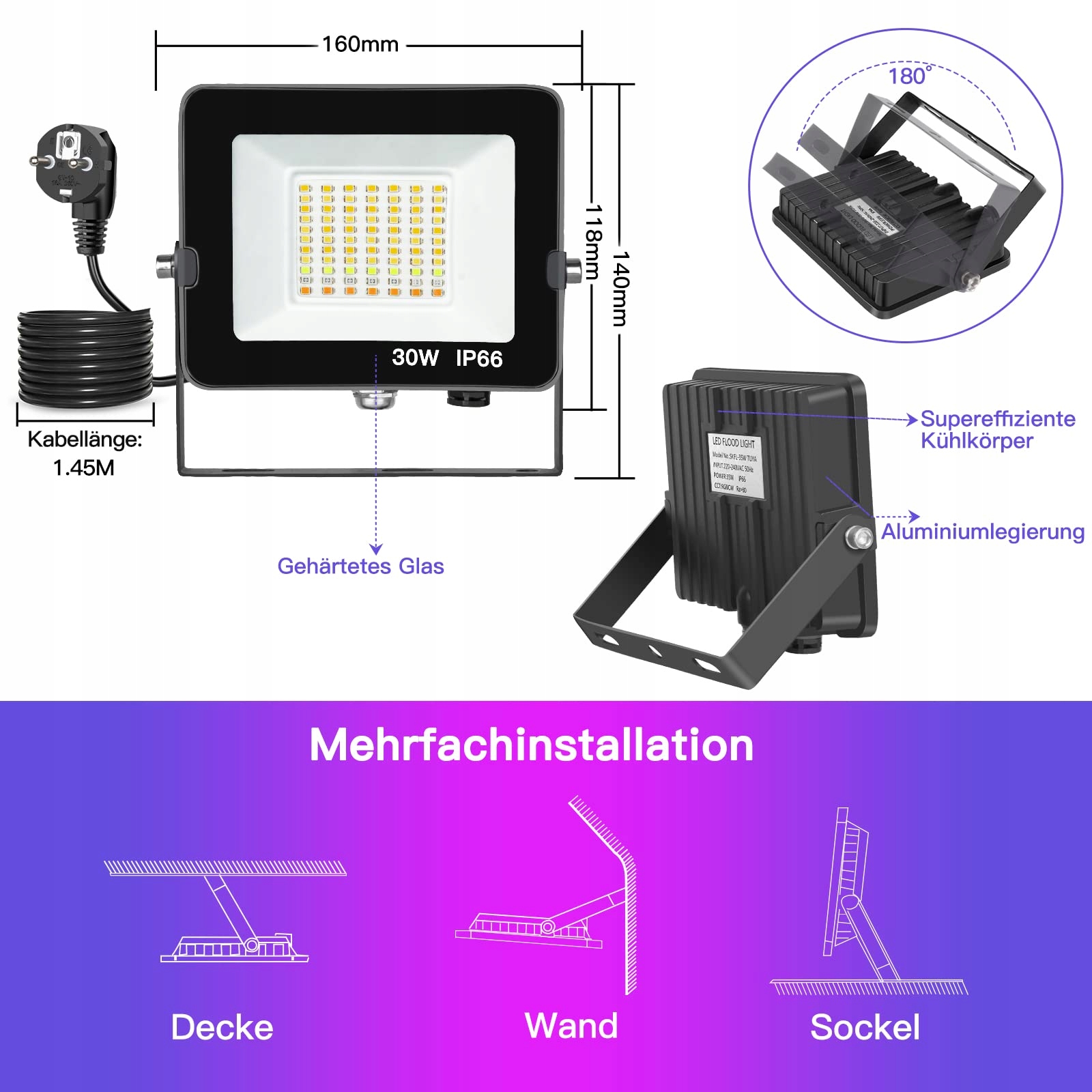 AUSYDE REFLEKTOR ZEWNĘTRZNY WODOODPORNY OGRODOWY OŚWIETLENIE LED 2 SZT 35W — miniatura 7