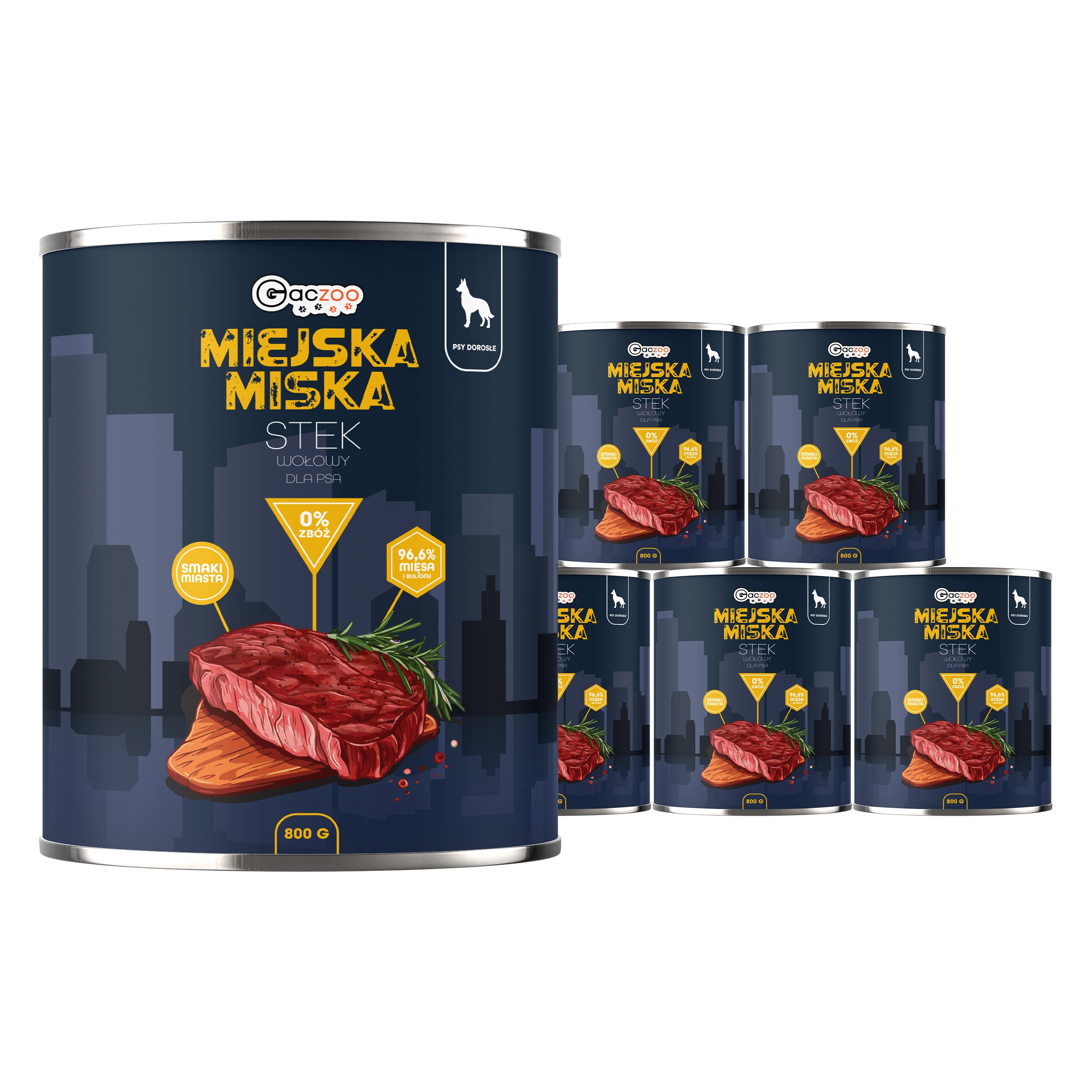 Levně Krmivo pro psa Městská miska Gaczoo Hovězí steak 6 x 800 g bez obilovin