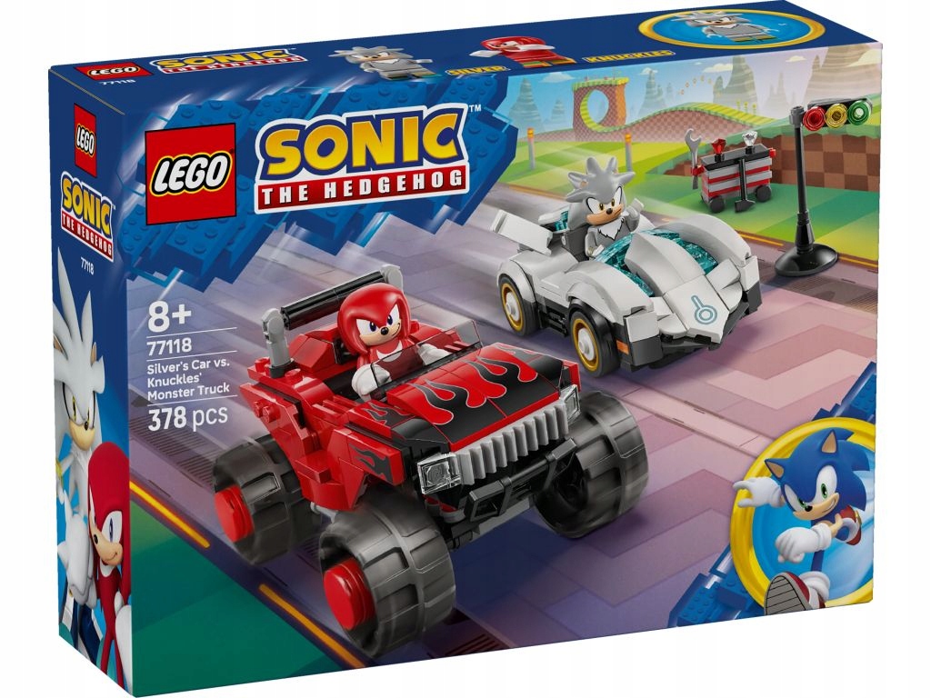 Lego 77118 Sonic Silver v autě versus Knuckles v monster trucku