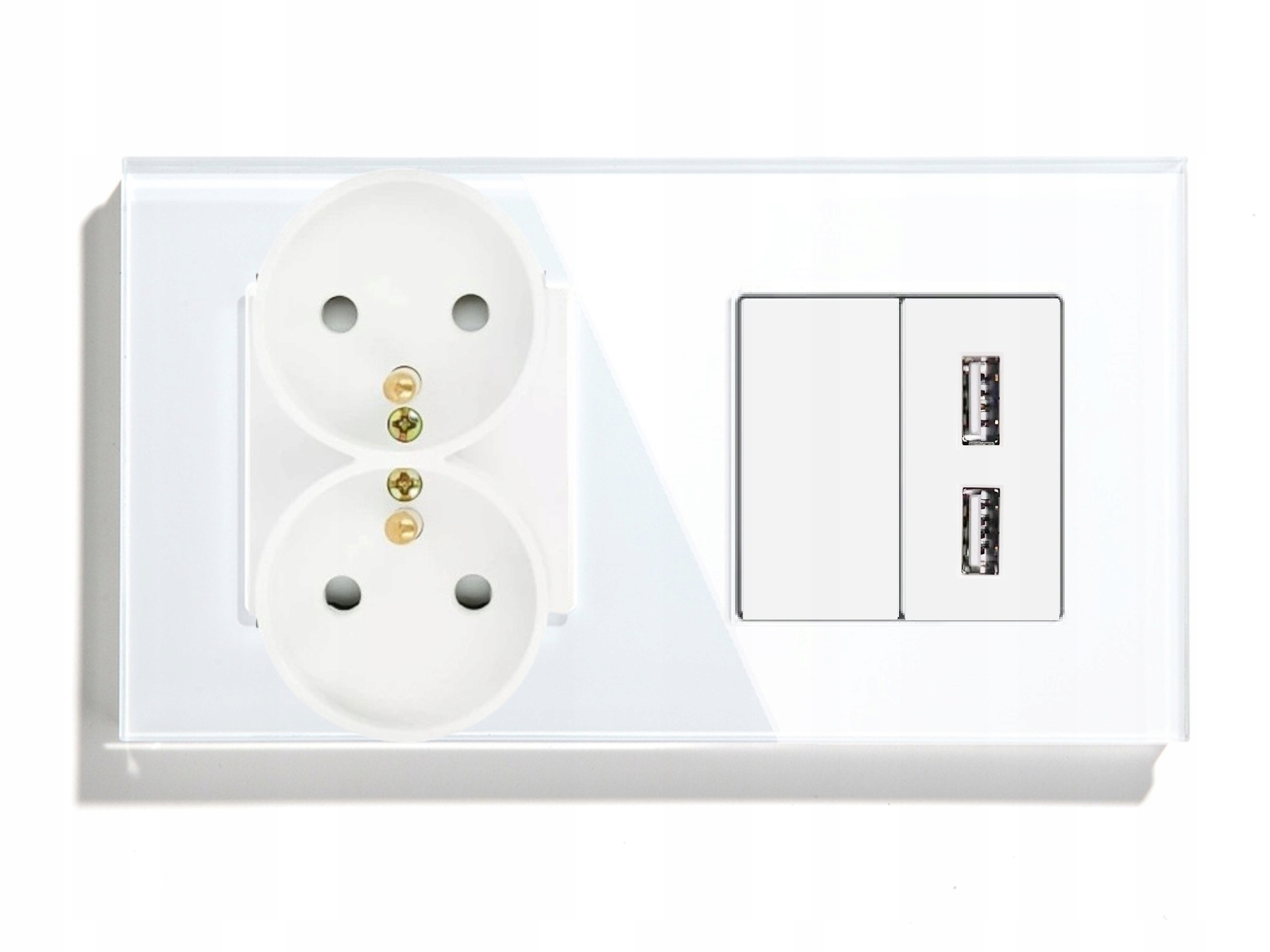 Elektrická Zásuvka Dvojitá 2x Usb 2.4A Zásuvka 230V Skleněná