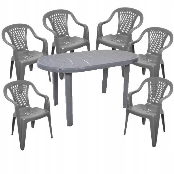 Szary zestaw ogrodowy - stół + 6 krzeseł