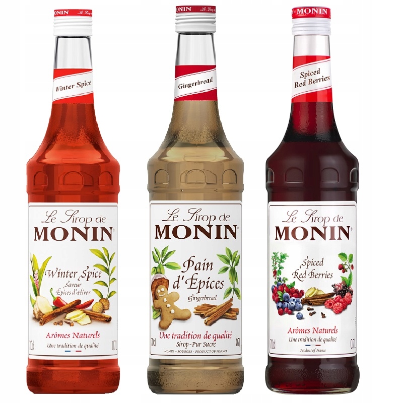 Zestaw zimowych syropów korzennych Monin-Zimowy,Piernik,Spiced Red Berries