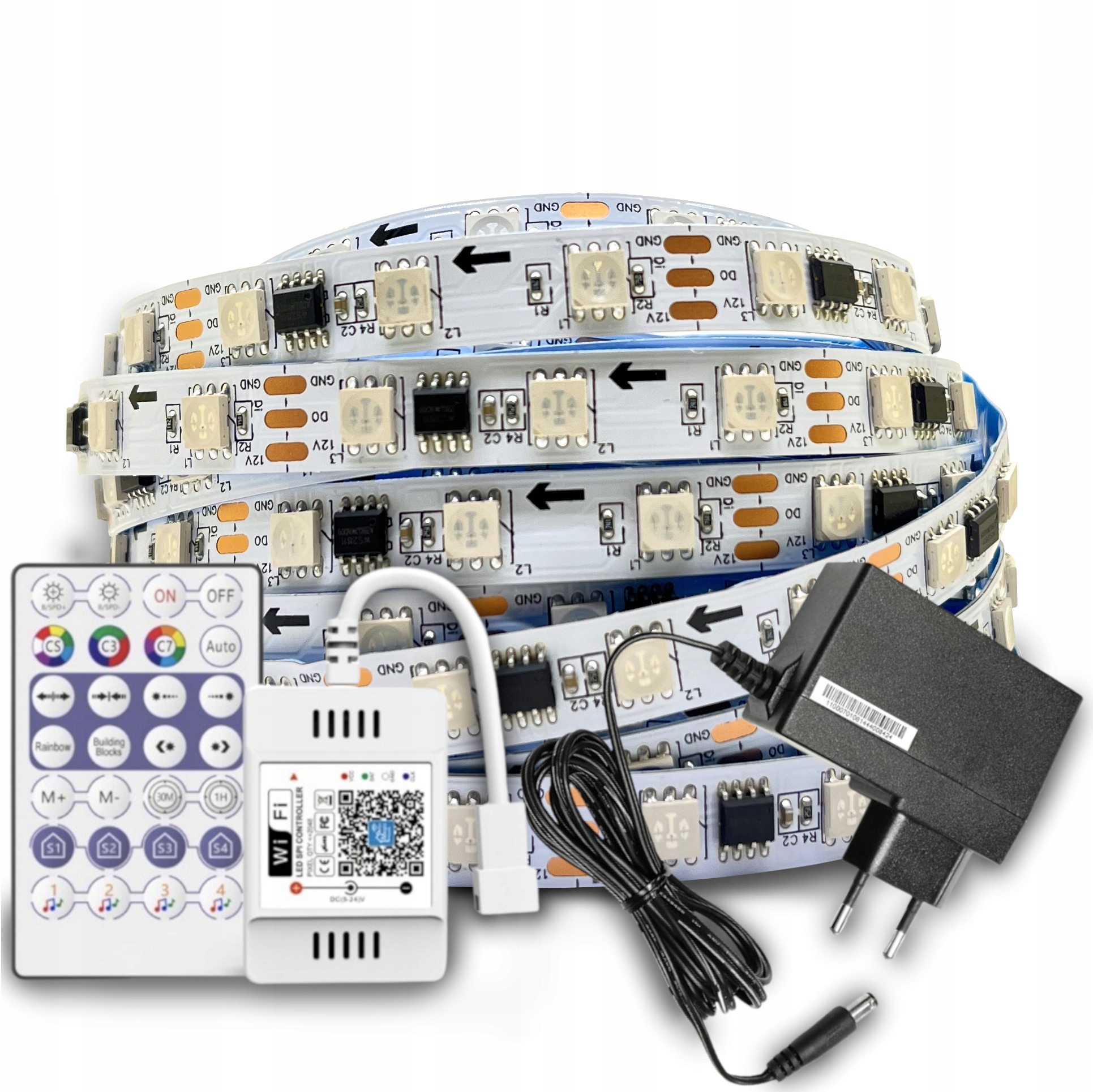 ZESTAW Taśma LED Cyfrowa RGB 2m 12V Kontroler WiFi Pilot RF WS2811 ...