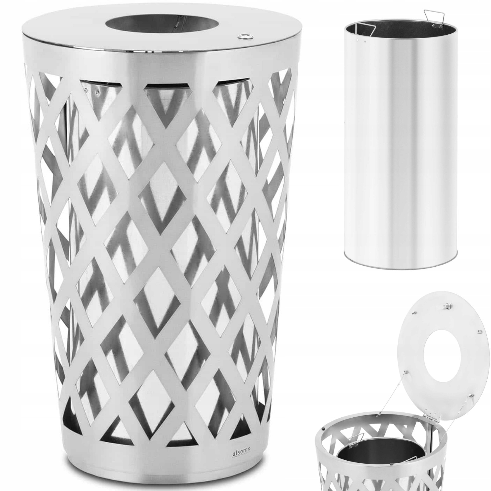 Levně Odpadkový Koš Městský Parkový Venkovní Kulatý Ocelový Šedý