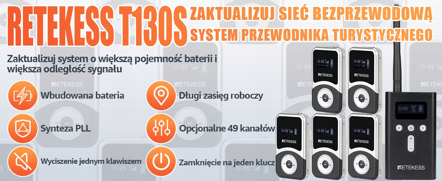 Retekess T130S System Przewodnika Turystycznego, Przenośny System Audio Typ mikrofonu do ręki