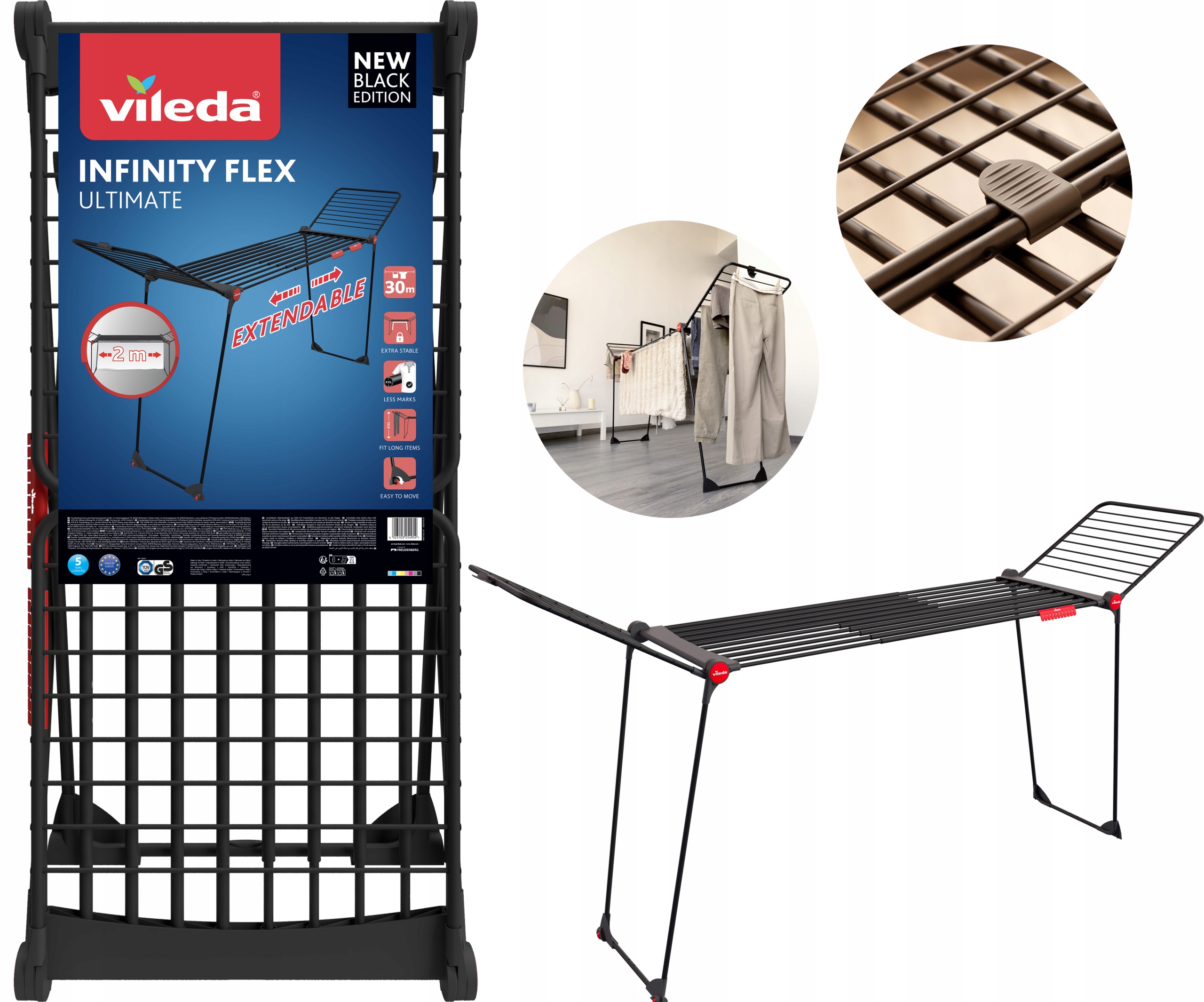 Sušák Infiniti Flex Ultimate Na Prádlo Skládací S Blokací Černý 205 CM