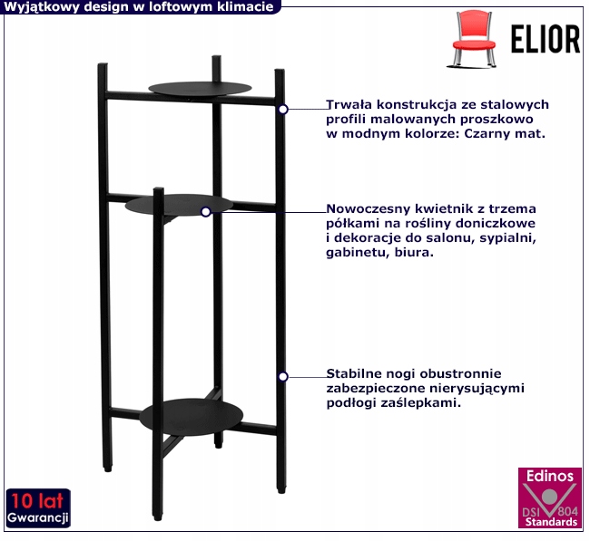 KWIETNIK METALOWY = LOFTOWY STOJAK NA KWIATY CZERŃ Marka Elior
