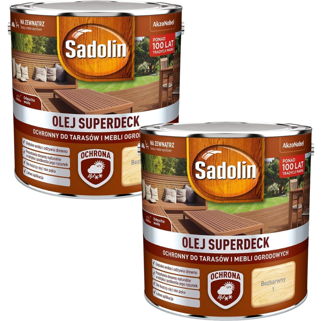 Set Sadolin Olej 2x2,5L Superdeck Ochranný Pro Terasy Nábytku Bezbarvý 5L
