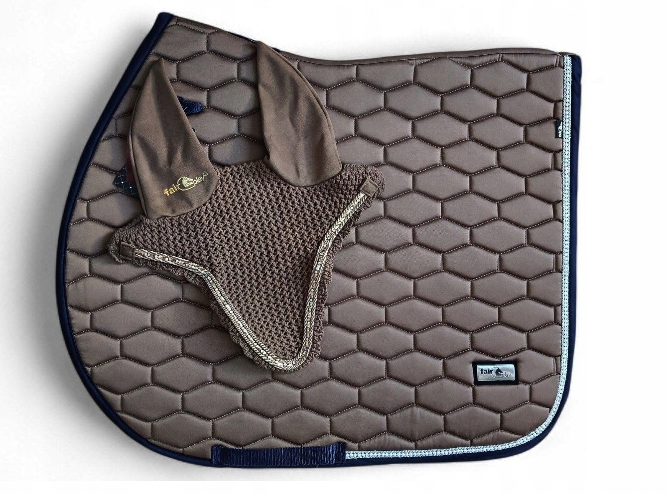 Czaprak Fp Hexagon Pearl beżowy Vs i nauszniki Fp Azuryt beż Full